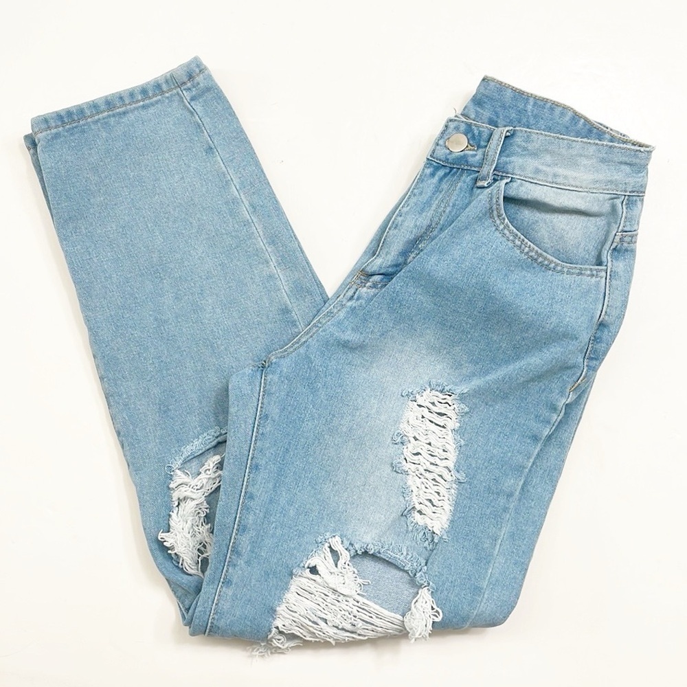 SHEIN high waisted distressed denim jeans